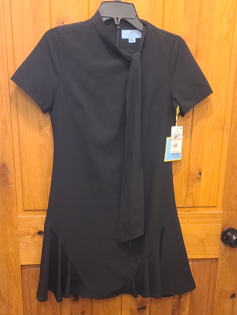 C&C California Black Tie-Neck Mini Dress